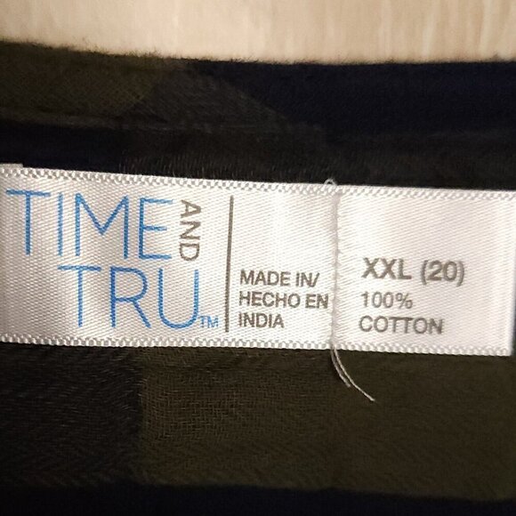 Time And Tru New Navy Green Plaid Bell Sleeve Pullover Top XXL - Picture 5 of 6